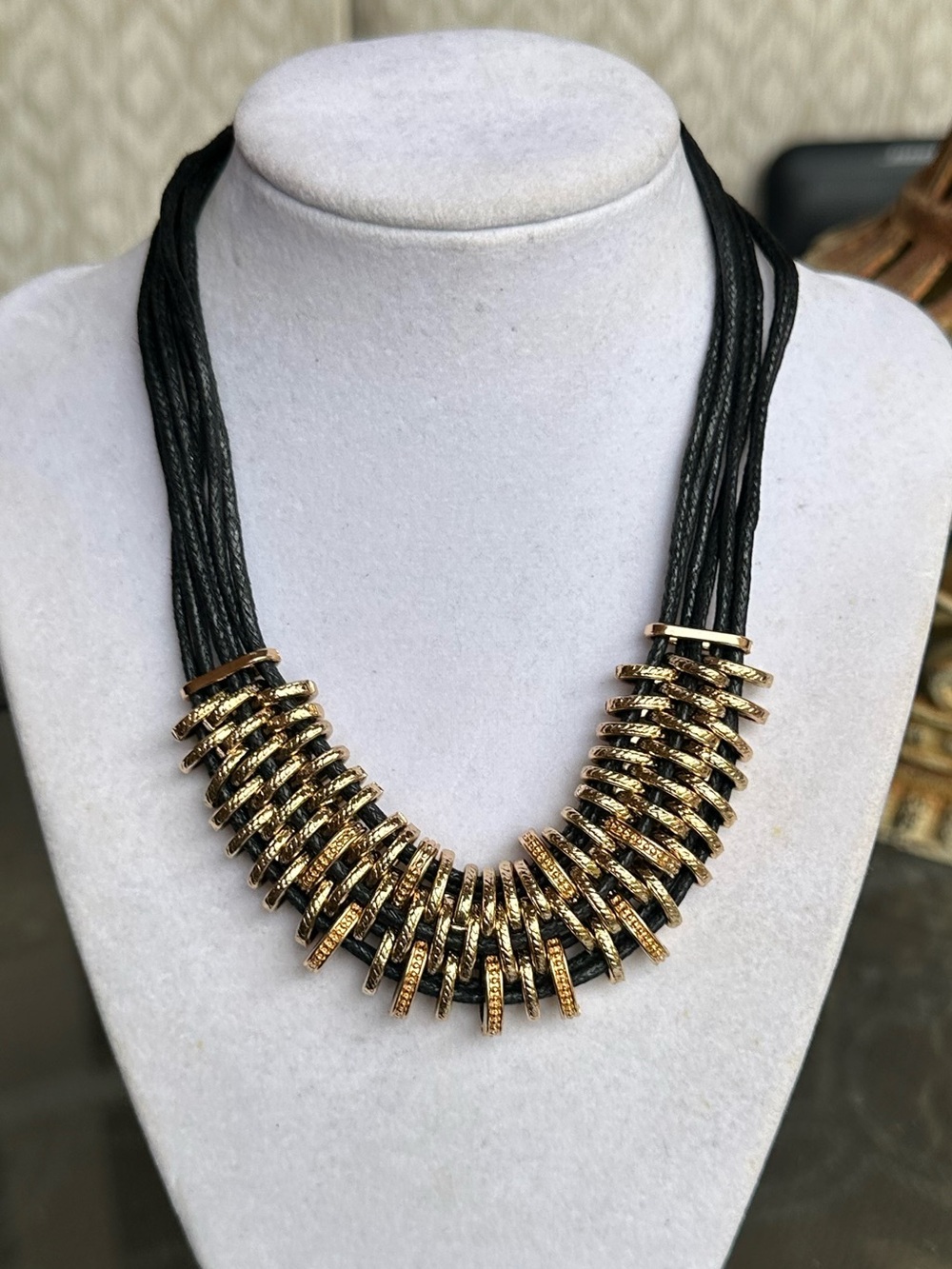 Unique Black Gold Sparkle Statement Necklace